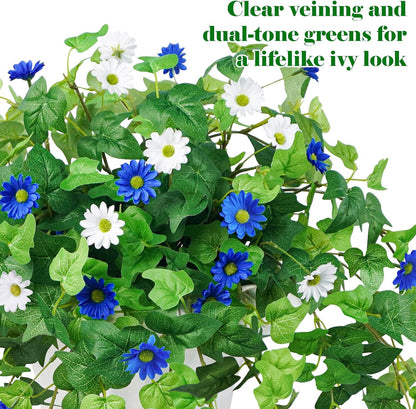 3 Pcs Artificial Flowers for Outdoors UV Resistant Fake Ivy Plants Greenery Faux Silk Daisy Flowers for Outside Planters Garden Porch Window Box Balcony Summer Home Decor (Rose Red,Pink)