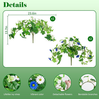 3 Pcs Artificial Flowers for Outdoors UV Resistant Fake Ivy Plants Greenery Faux Silk Daisy Flowers for Outside Planters Garden Porch Window Box Balcony Summer Home Decor (Rose Red,Pink)