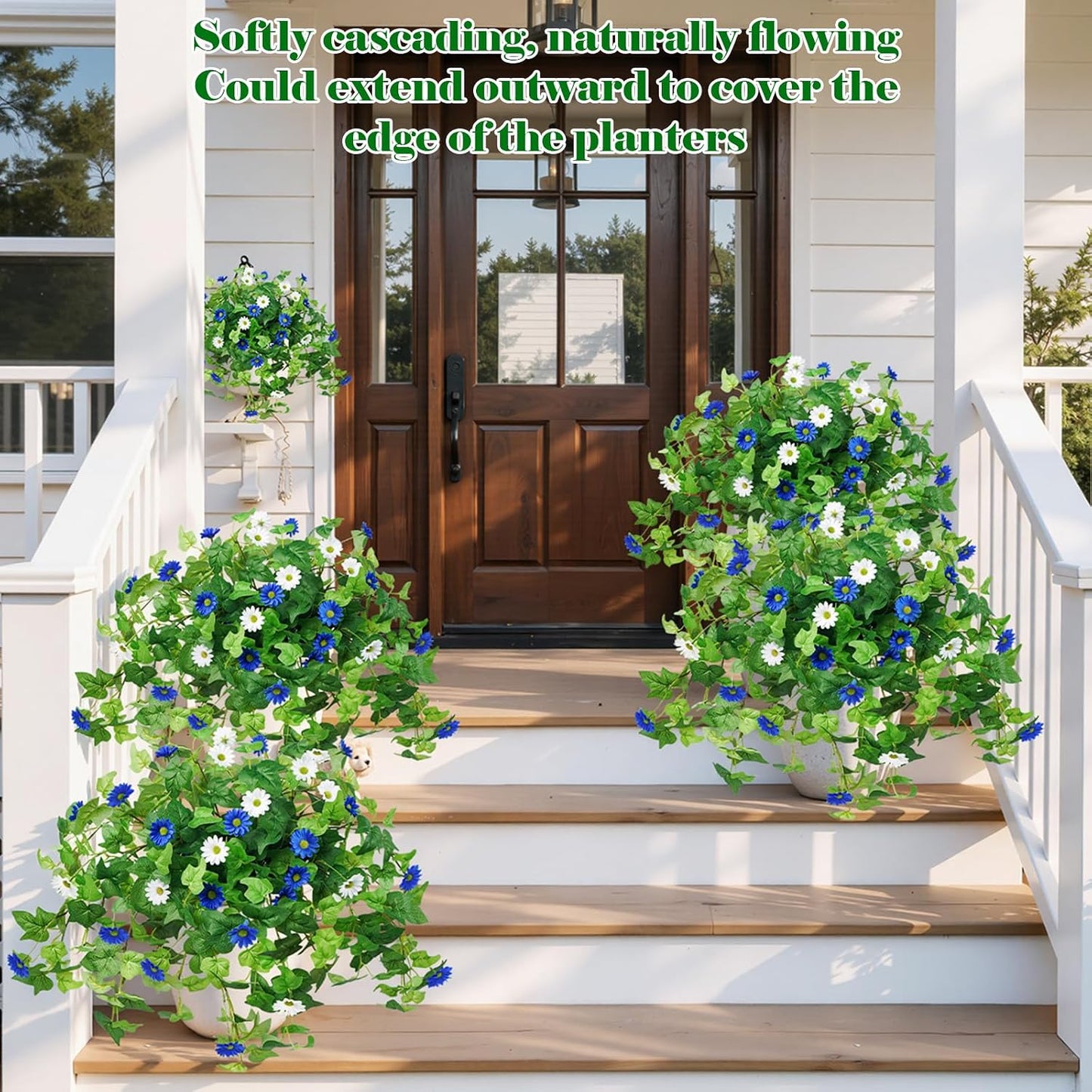 3 Pcs Artificial Flowers for Outdoors UV Resistant Fake Ivy Plants Greenery Faux Silk Daisy Flowers for Outside Planters Garden Porch Window Box Balcony Summer Home Decor (Rose Red,Pink)