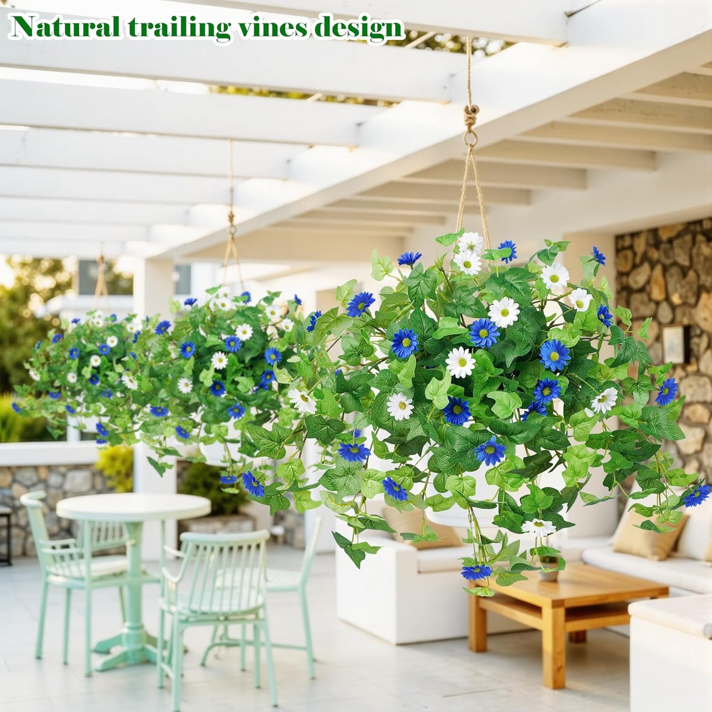 3 Pcs Artificial Flowers for Outdoors UV Resistant Fake Ivy Plants Greenery Faux Silk Daisy Flowers for Outside Planters Garden Porch Window Box Balcony Summer Home Decor (Rose Red,Pink)