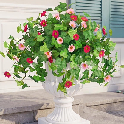 3 Pcs Artificial Flowers for Outdoors UV Resistant Fake Ivy Plants Greenery Faux Silk Daisy Flowers for Outside Planters Garden Porch Window Box Balcony Summer Home Decor (Rose Red,Pink)
