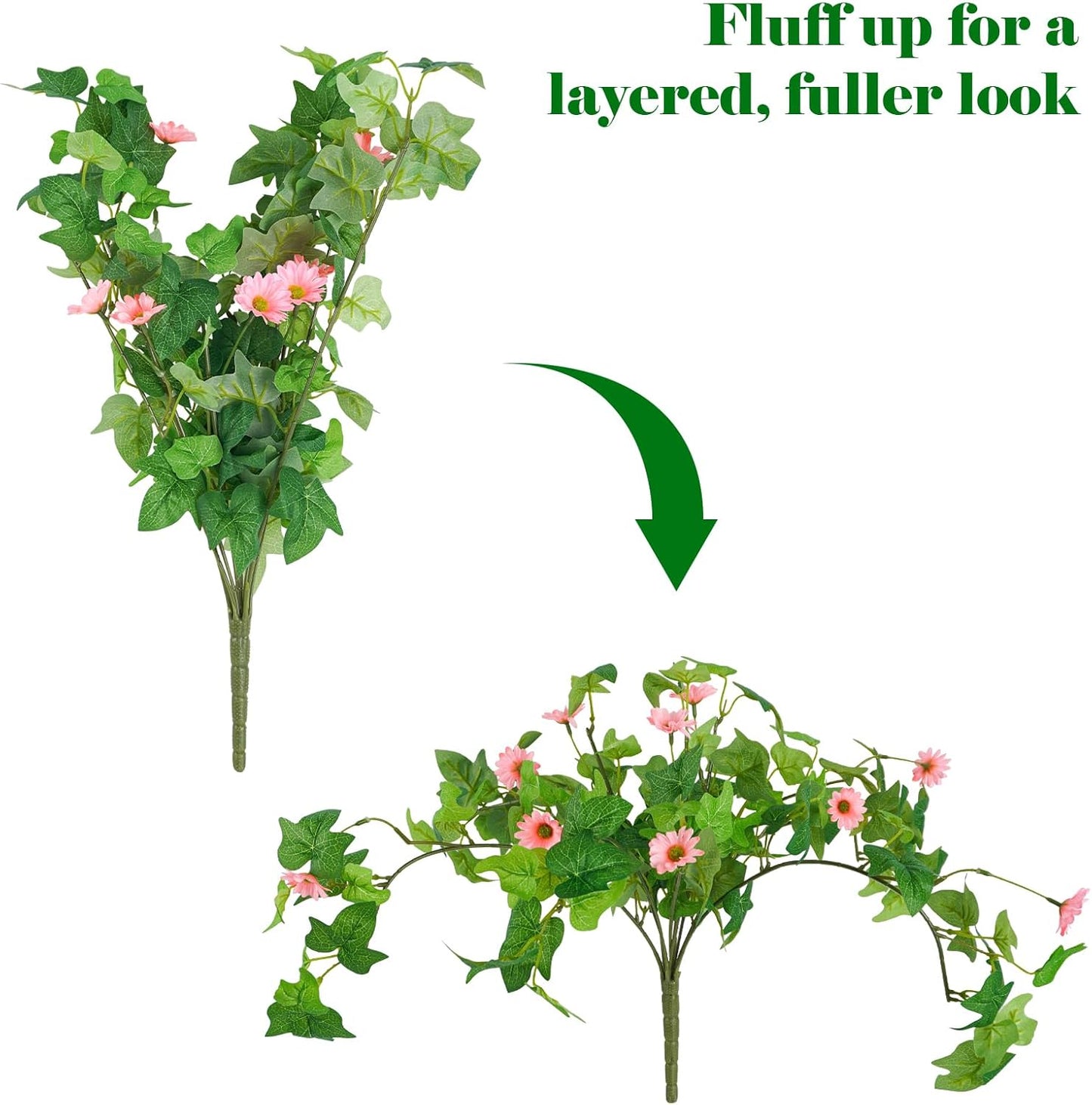 3 Pcs Artificial Flowers for Outdoors UV Resistant Fake Ivy Plants Greenery Faux Silk Daisy Flowers for Outside Planters Garden Porch Window Box Balcony Summer Home Decor (Rose Red,Pink)