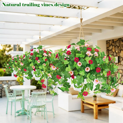 3 Pcs Artificial Flowers for Outdoors UV Resistant Fake Ivy Plants Greenery Faux Silk Daisy Flowers for Outside Planters Garden Porch Window Box Balcony Summer Home Decor (Rose Red,Pink)