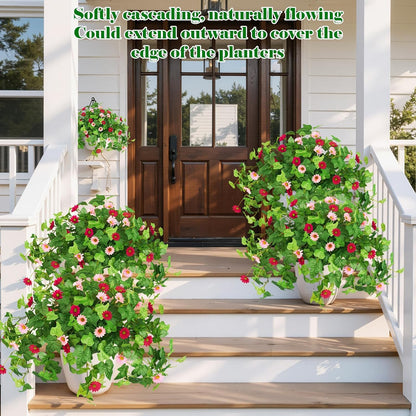 3 Pcs Artificial Flowers for Outdoors UV Resistant Fake Ivy Plants Greenery Faux Silk Daisy Flowers for Outside Planters Garden Porch Window Box Balcony Summer Home Decor (Rose Red,Pink)