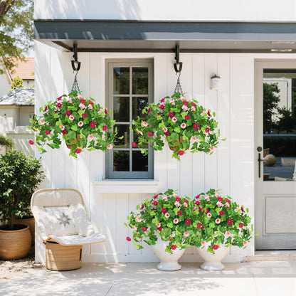 3 Pcs Artificial Flowers for Outdoors UV Resistant Fake Ivy Plants Greenery Faux Silk Daisy Flowers for Outside Planters Garden Porch Window Box Balcony Summer Home Decor (Rose Red,Pink)