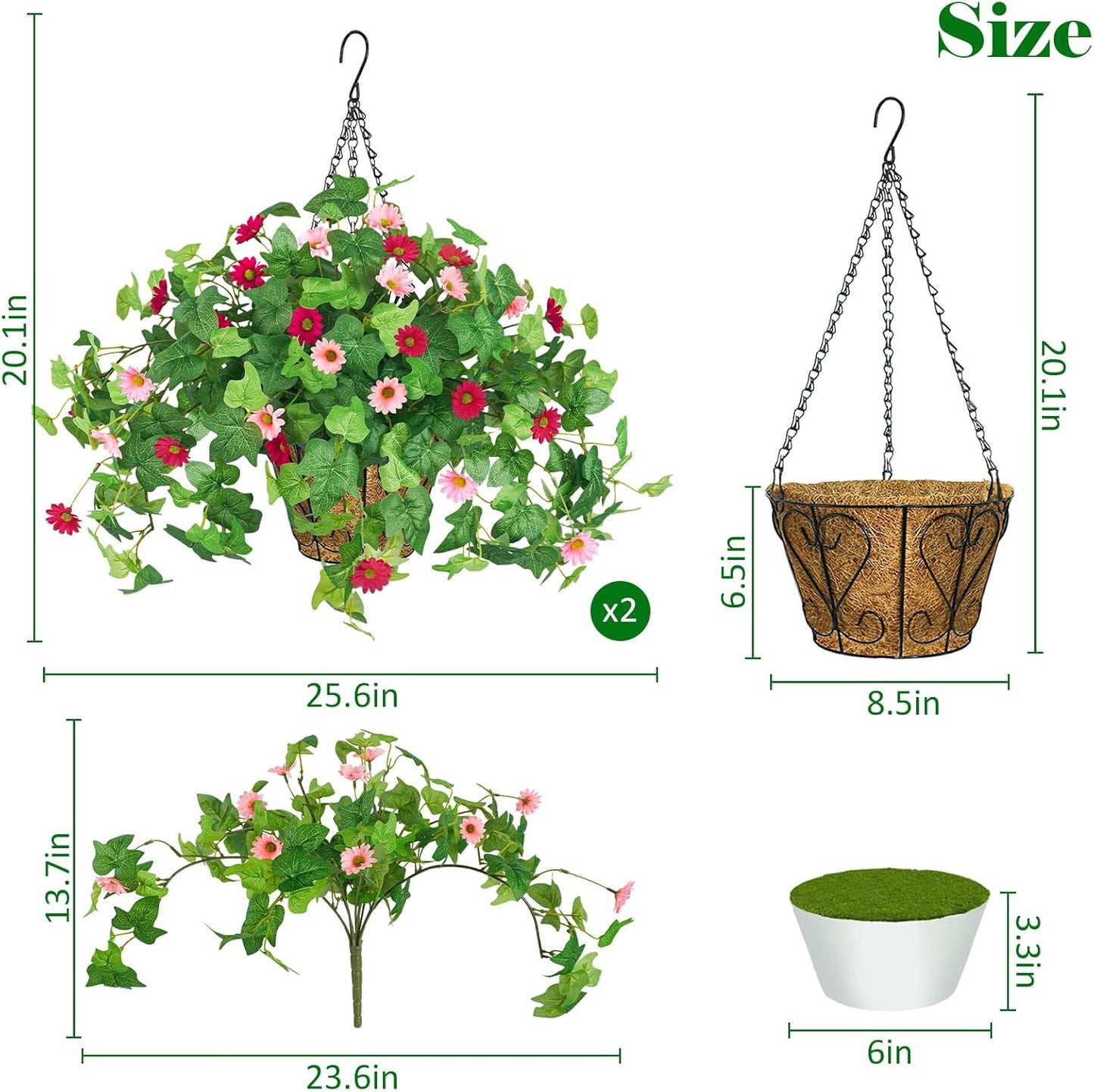 3 Pcs Artificial Flowers for Outdoors UV Resistant Fake Ivy Plants Greenery Faux Silk Daisy Flowers for Outside Planters Garden Porch Window Box Balcony Summer Home Decor (Rose Red,Pink)
