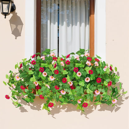 3 Pcs Artificial Flowers for Outdoors UV Resistant Fake Ivy Plants Greenery Faux Silk Daisy Flowers for Outside Planters Garden Porch Window Box Balcony Summer Home Decor (Rose Red,Pink)