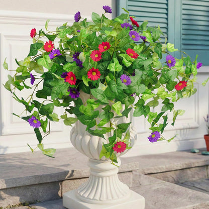 3 Pcs Artificial Flowers for Outdoors UV Resistant Fake Ivy Plants Greenery Faux Silk Daisy Flowers for Outside Planters Garden Porch Window Box Balcony Summer Home Decor (Rose Red,Pink)