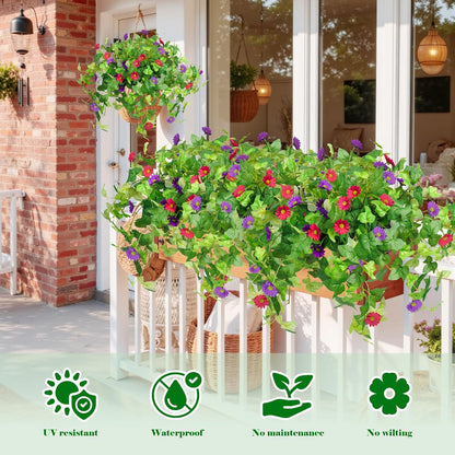 3 Pcs Artificial Flowers for Outdoors UV Resistant Fake Ivy Plants Greenery Faux Silk Daisy Flowers for Outside Planters Garden Porch Window Box Balcony Summer Home Decor (Rose Red,Pink)