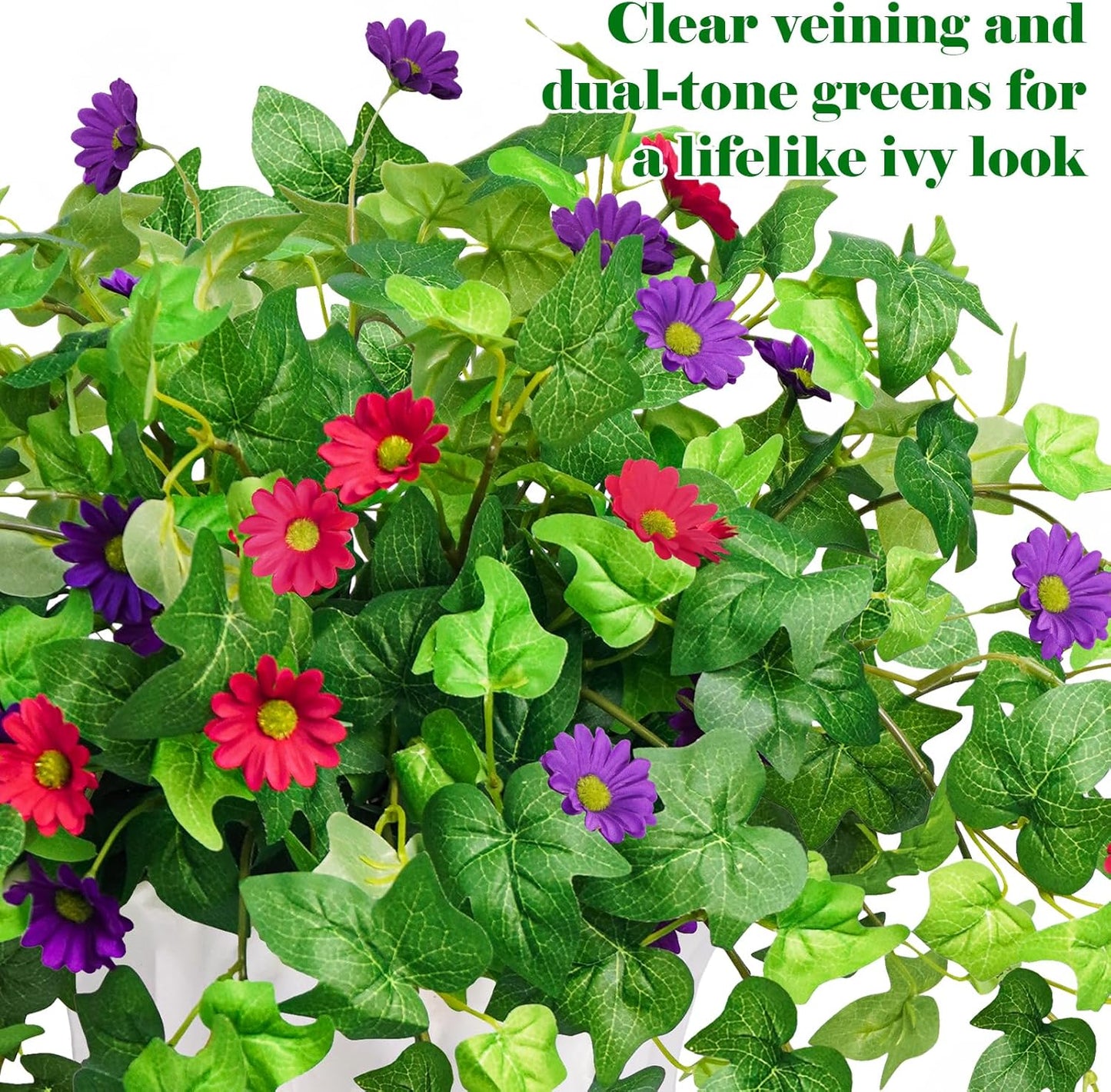 3 Pcs Artificial Flowers for Outdoors UV Resistant Fake Ivy Plants Greenery Faux Silk Daisy Flowers for Outside Planters Garden Porch Window Box Balcony Summer Home Decor (Rose Red,Pink)