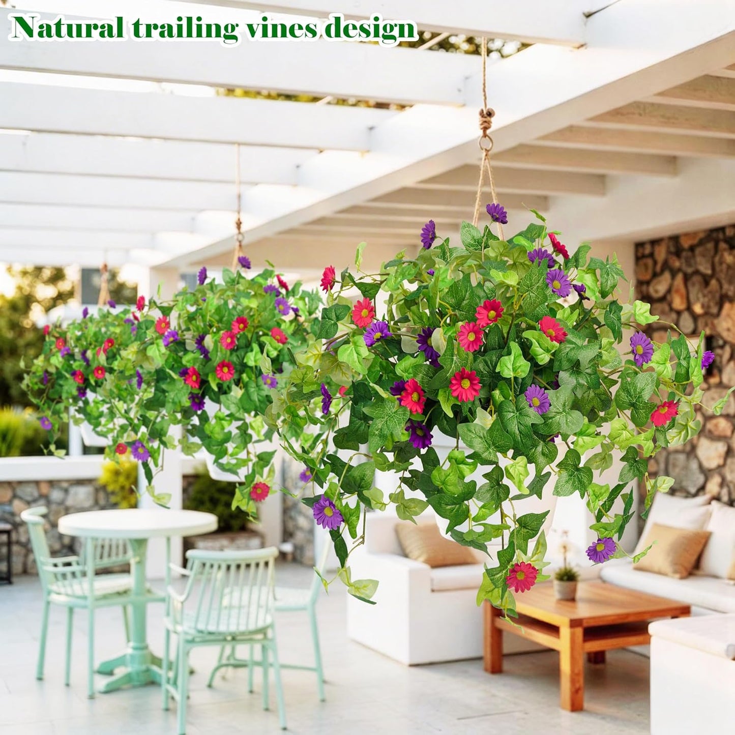 3 Pcs Artificial Flowers for Outdoors UV Resistant Fake Ivy Plants Greenery Faux Silk Daisy Flowers for Outside Planters Garden Porch Window Box Balcony Summer Home Decor (Rose Red,Pink)