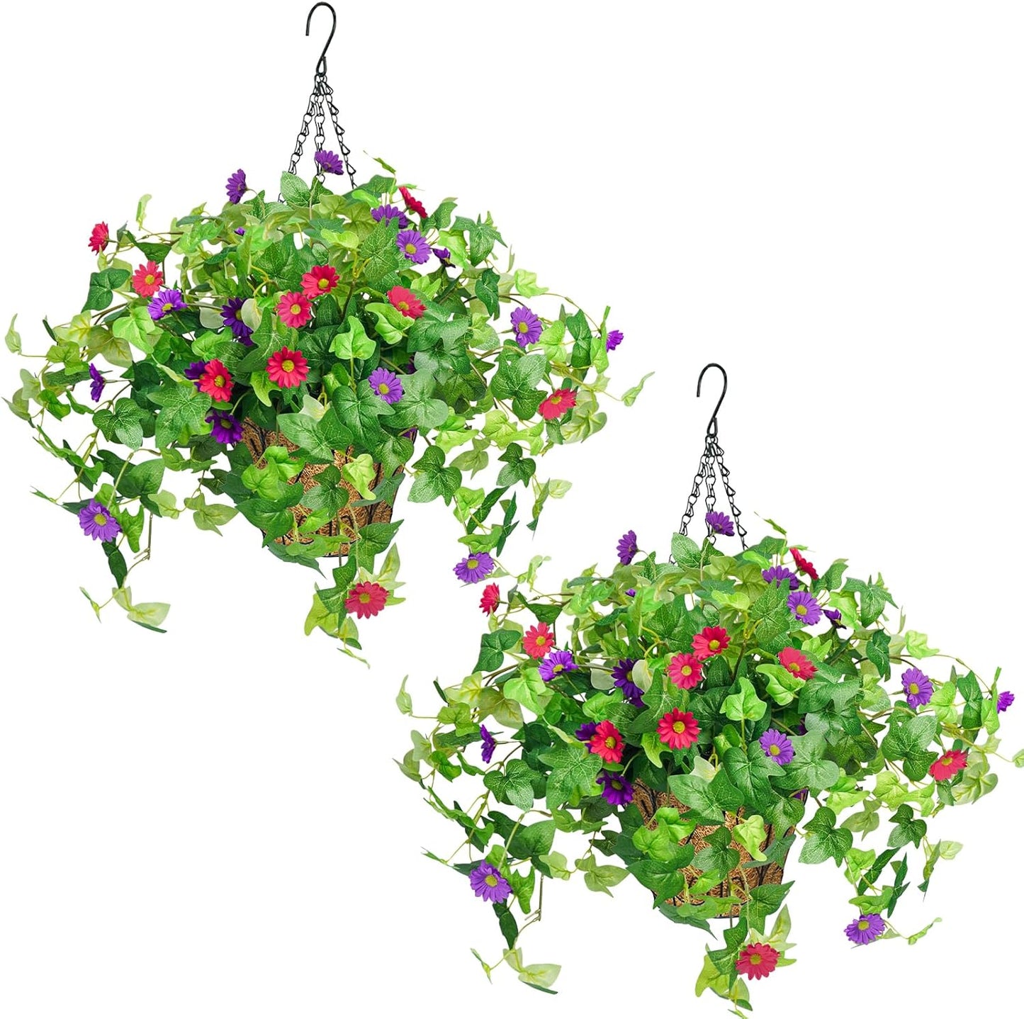 3 Pcs Artificial Flowers for Outdoors UV Resistant Fake Ivy Plants Greenery Faux Silk Daisy Flowers for Outside Planters Garden Porch Window Box Balcony Summer Home Decor (Rose Red,Pink)
