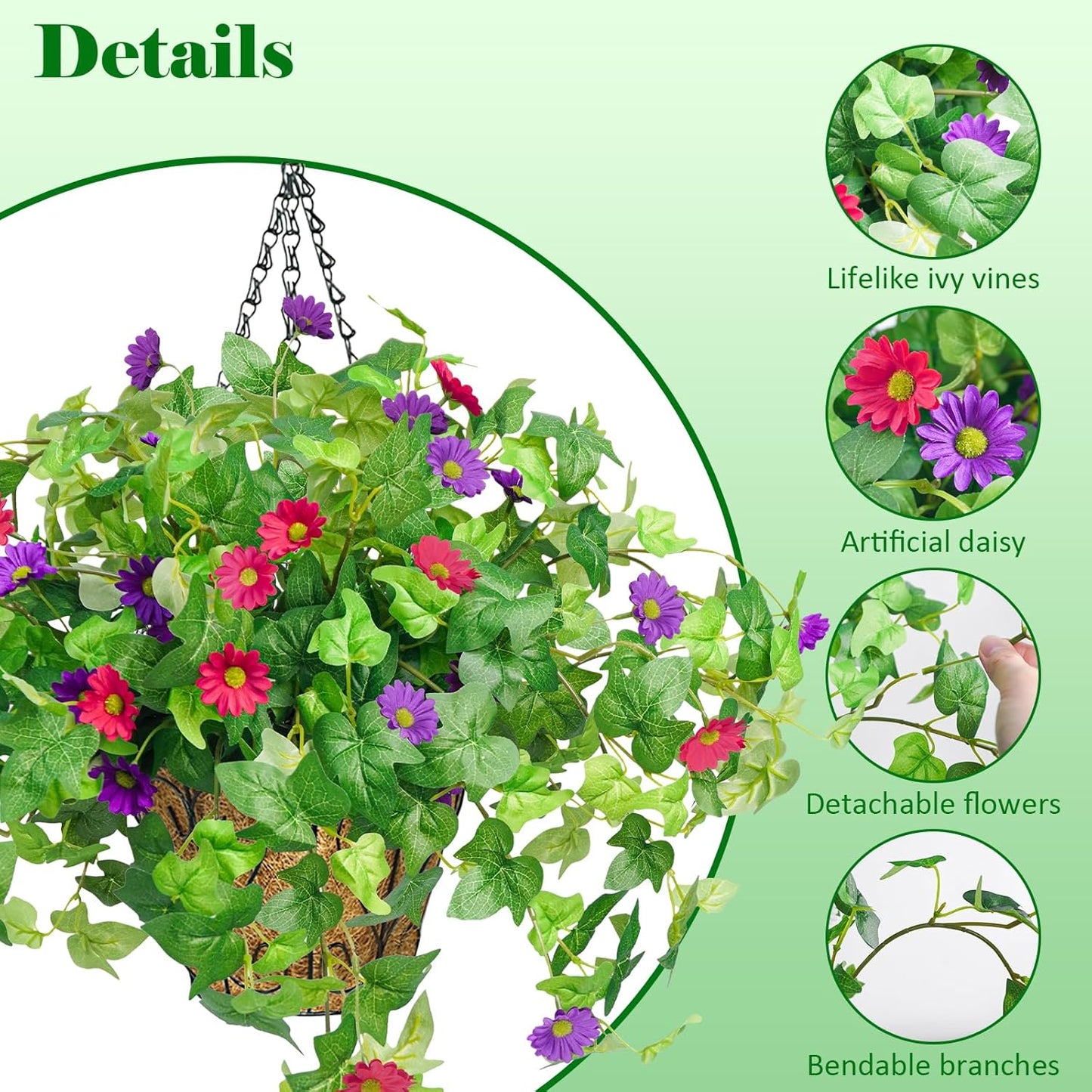 3 Pcs Artificial Flowers for Outdoors UV Resistant Fake Ivy Plants Greenery Faux Silk Daisy Flowers for Outside Planters Garden Porch Window Box Balcony Summer Home Decor (Rose Red,Pink)