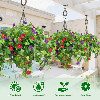 3 Pcs Artificial Flowers for Outdoors UV Resistant Fake Ivy Plants Greenery Faux Silk Daisy Flowers for Outside Planters Garden Porch Window Box Balcony Summer Home Decor (Rose Red,Pink)
