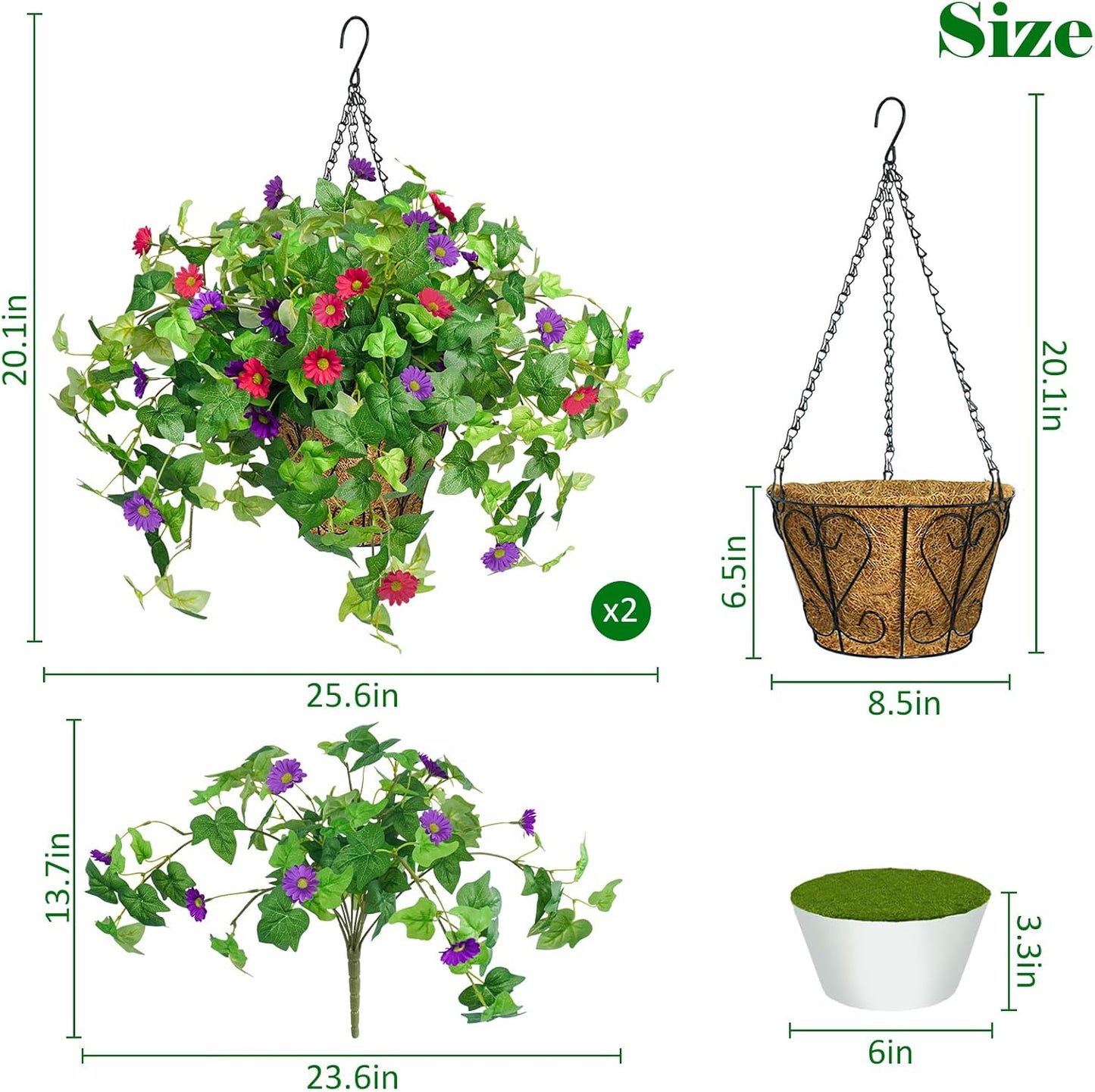 3 Pcs Artificial Flowers for Outdoors UV Resistant Fake Ivy Plants Greenery Faux Silk Daisy Flowers for Outside Planters Garden Porch Window Box Balcony Summer Home Decor (Rose Red,Pink)