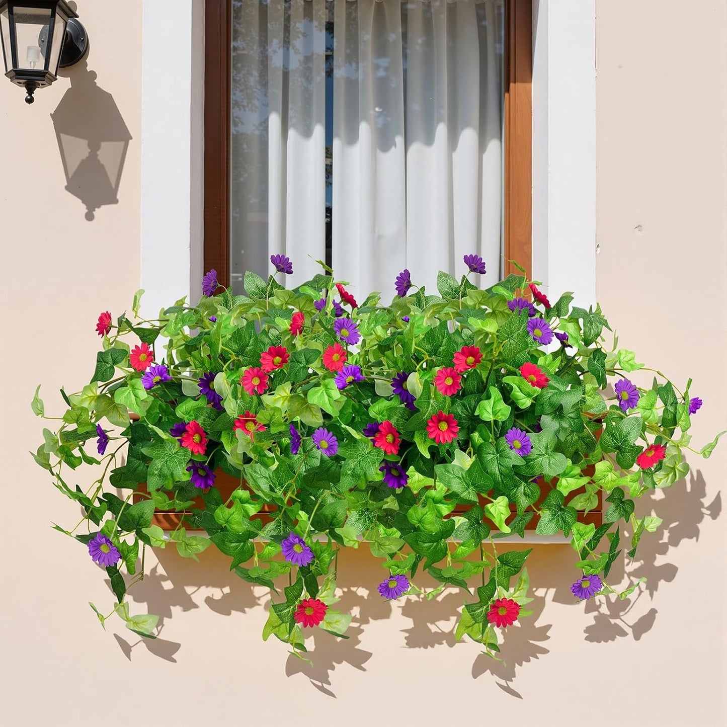 3 Pcs Artificial Flowers for Outdoors UV Resistant Fake Ivy Plants Greenery Faux Silk Daisy Flowers for Outside Planters Garden Porch Window Box Balcony Summer Home Decor (Rose Red,Pink)