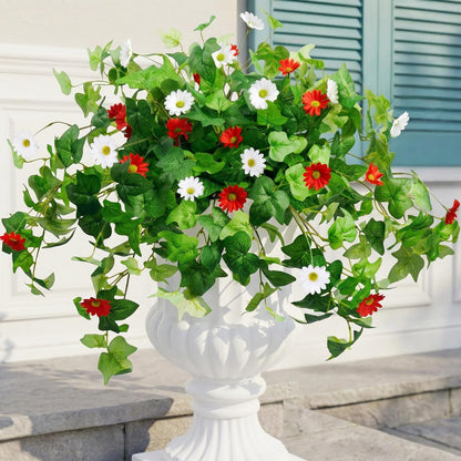 3 Pcs Artificial Flowers for Outdoors UV Resistant Fake Ivy Plants Greenery Faux Silk Daisy Flowers for Outside Planters Garden Porch Window Box Balcony Summer Home Decor (Rose Red,Pink)