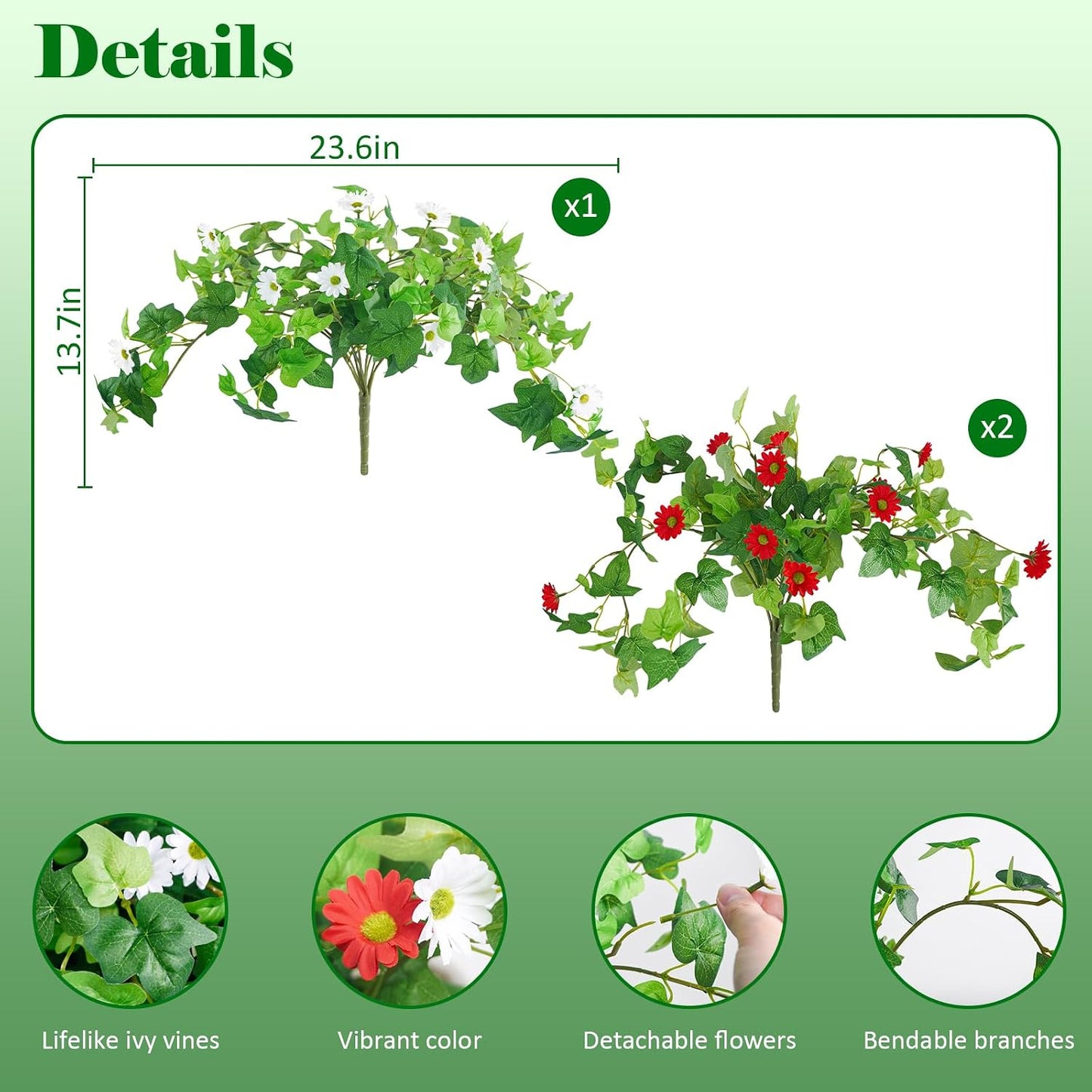 3 Pcs Artificial Flowers for Outdoors UV Resistant Fake Ivy Plants Greenery Faux Silk Daisy Flowers for Outside Planters Garden Porch Window Box Balcony Summer Home Decor (Rose Red,Pink)