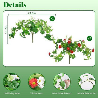 3 Pcs Artificial Flowers for Outdoors UV Resistant Fake Ivy Plants Greenery Faux Silk Daisy Flowers for Outside Planters Garden Porch Window Box Balcony Summer Home Decor (Rose Red,Pink)