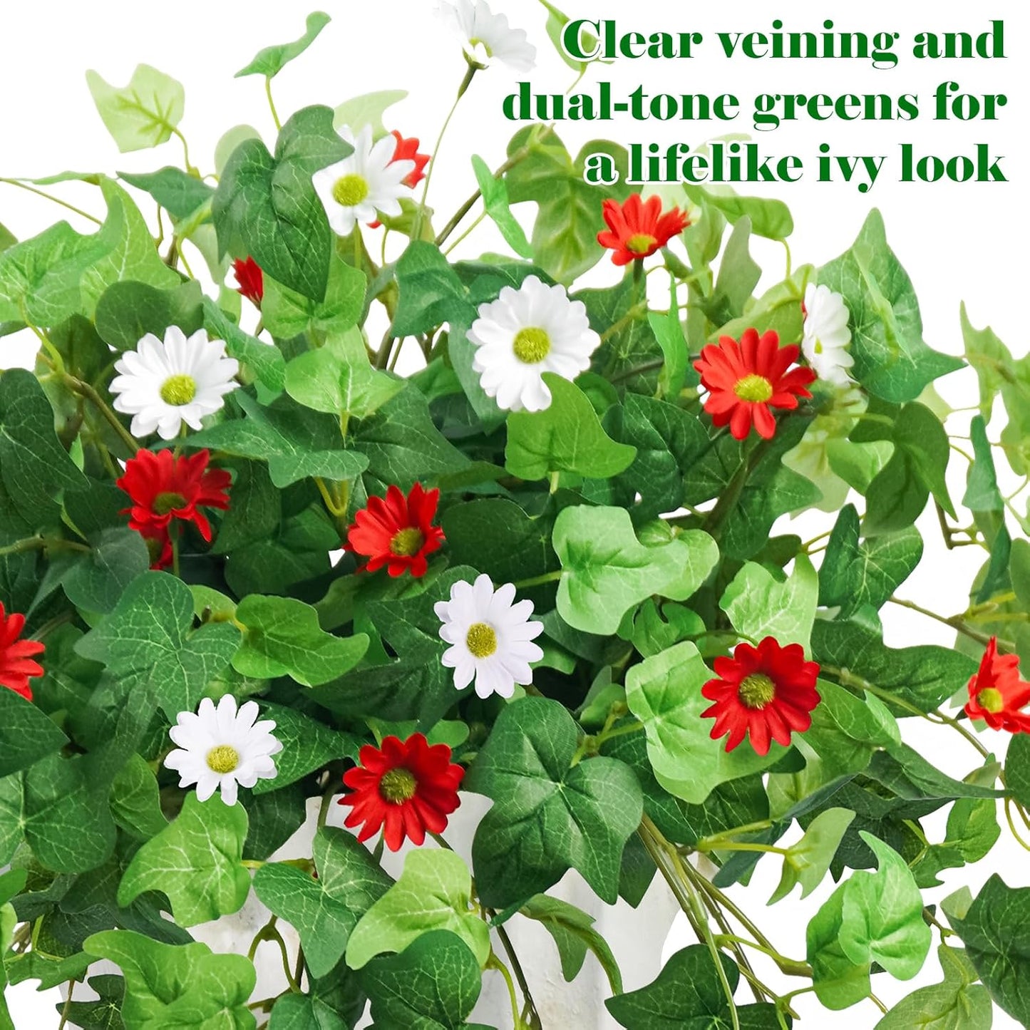 3 Pcs Artificial Flowers for Outdoors UV Resistant Fake Ivy Plants Greenery Faux Silk Daisy Flowers for Outside Planters Garden Porch Window Box Balcony Summer Home Decor (Rose Red,Pink)