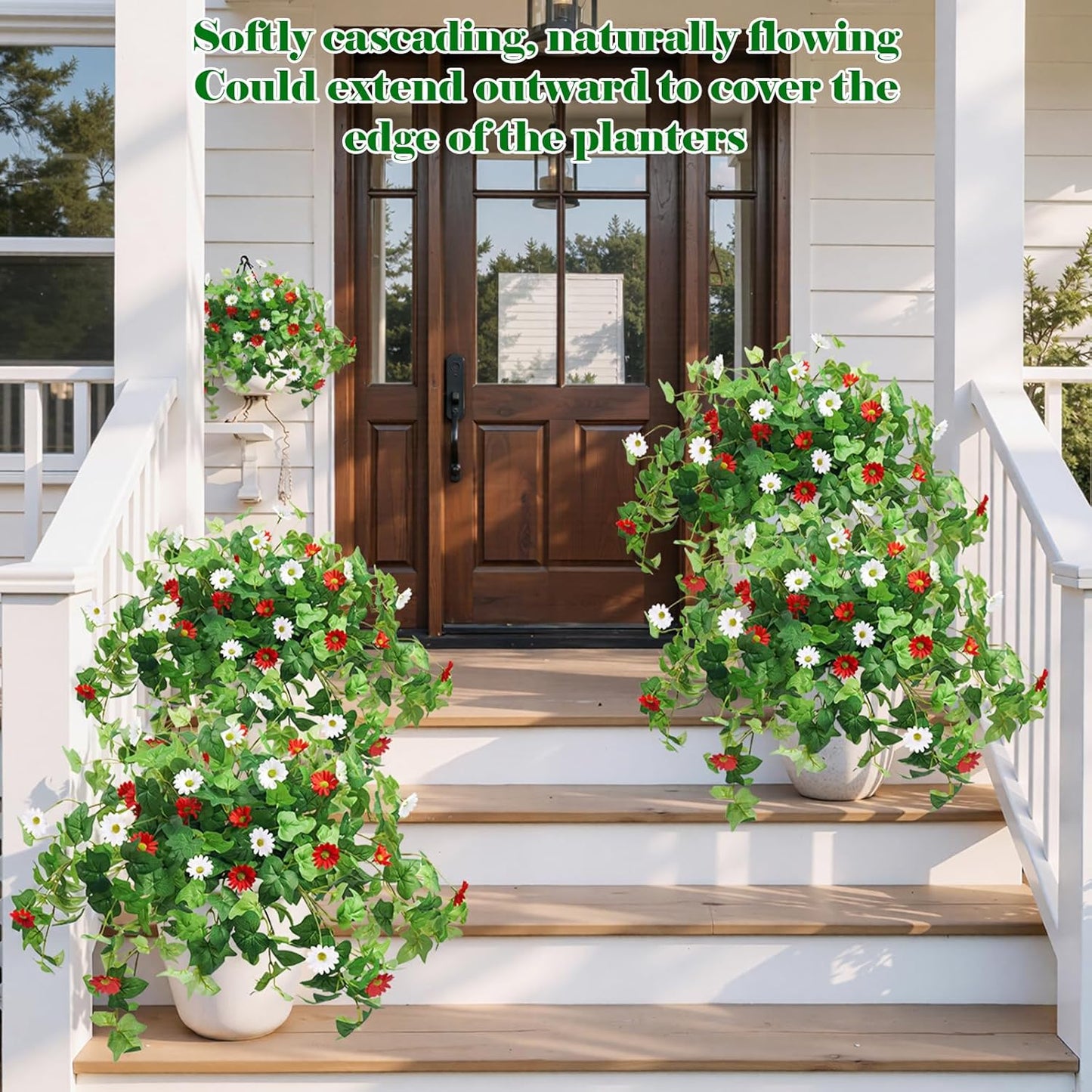 3 Pcs Artificial Flowers for Outdoors UV Resistant Fake Ivy Plants Greenery Faux Silk Daisy Flowers for Outside Planters Garden Porch Window Box Balcony Summer Home Decor (Rose Red,Pink)