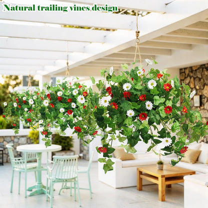 3 Pcs Artificial Flowers for Outdoors UV Resistant Fake Ivy Plants Greenery Faux Silk Daisy Flowers for Outside Planters Garden Porch Window Box Balcony Summer Home Decor (Rose Red,Pink)