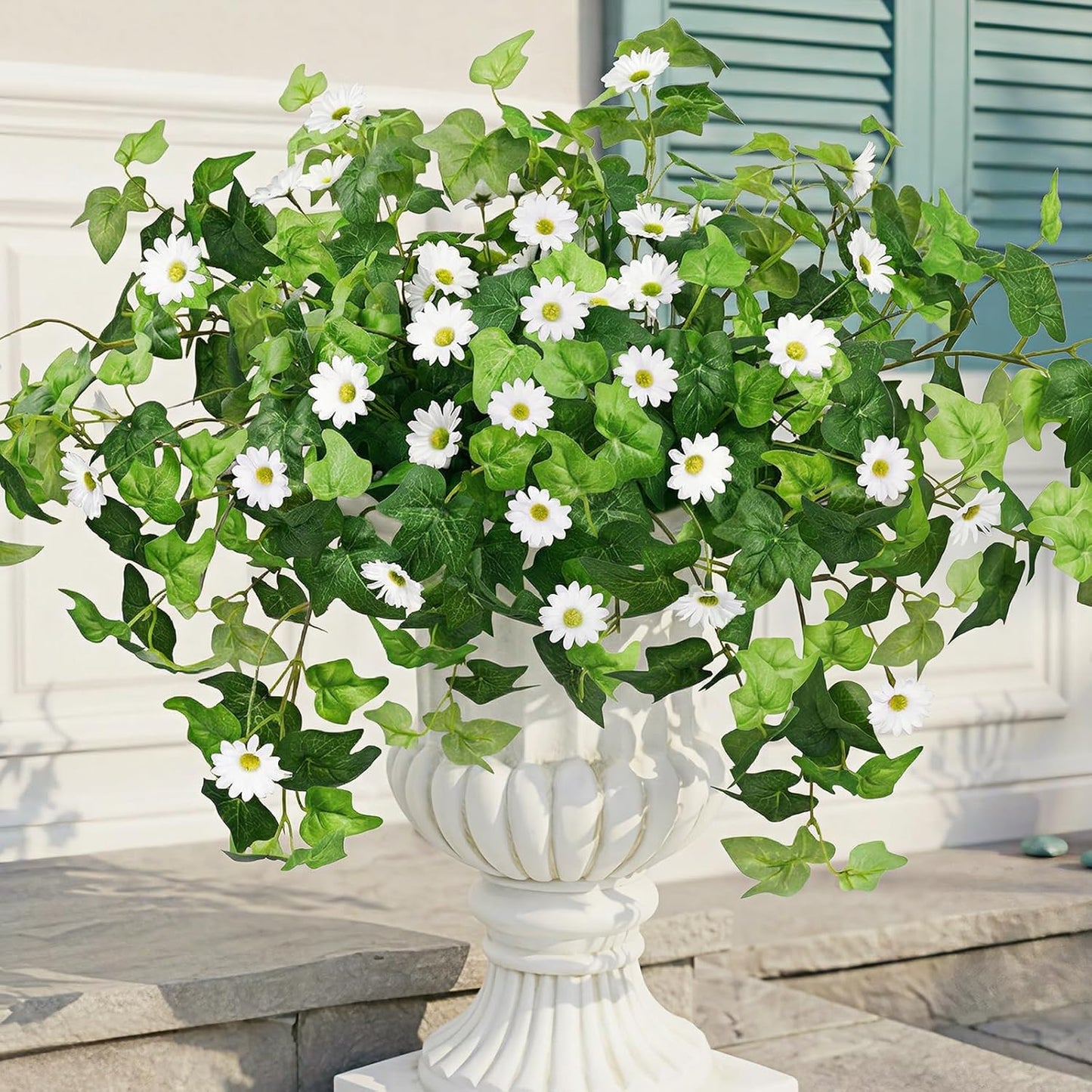 3 Pcs Artificial Flowers for Outdoors UV Resistant Fake Ivy Plants Greenery Faux Silk Daisy Flowers for Outside Planters Garden Porch Window Box Balcony Summer Home Decor (Rose Red,Pink)