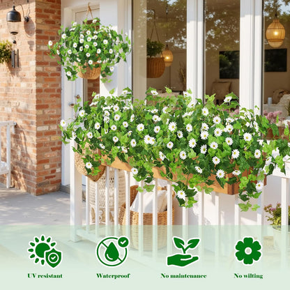 3 Pcs Artificial Flowers for Outdoors UV Resistant Fake Ivy Plants Greenery Faux Silk Daisy Flowers for Outside Planters Garden Porch Window Box Balcony Summer Home Decor (Rose Red,Pink)