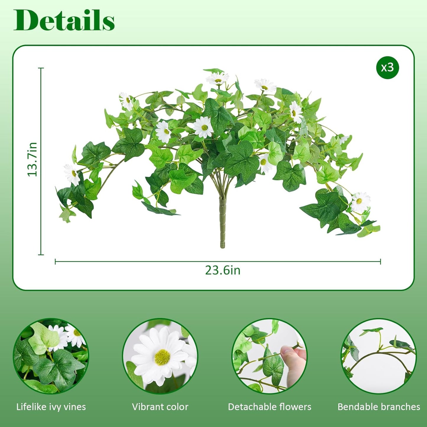 3 Pcs Artificial Flowers for Outdoors UV Resistant Fake Ivy Plants Greenery Faux Silk Daisy Flowers for Outside Planters Garden Porch Window Box Balcony Summer Home Decor (Rose Red,Pink)