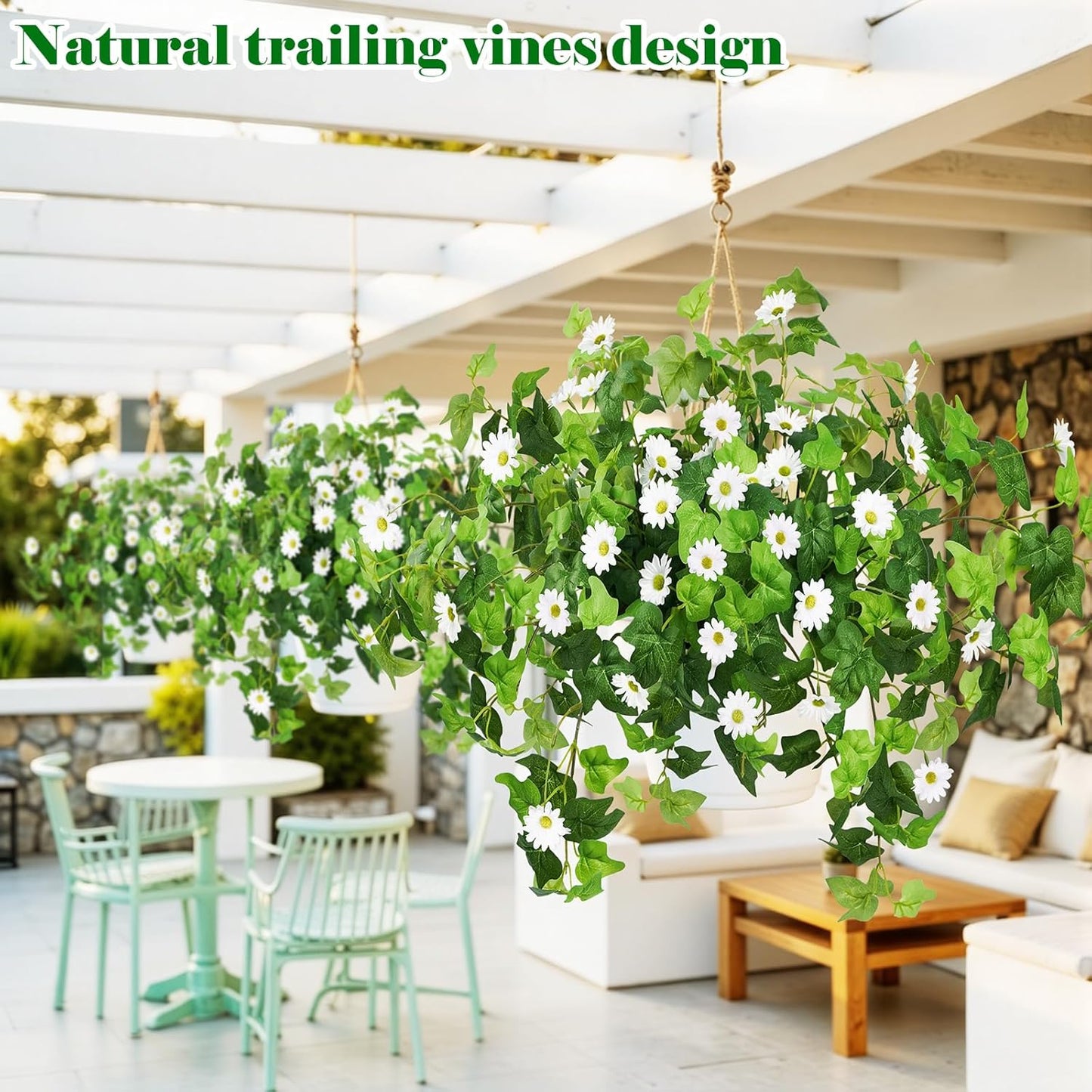 3 Pcs Artificial Flowers for Outdoors UV Resistant Fake Ivy Plants Greenery Faux Silk Daisy Flowers for Outside Planters Garden Porch Window Box Balcony Summer Home Decor (Rose Red,Pink)