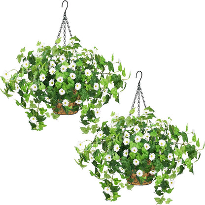 3 Pcs Artificial Flowers for Outdoors UV Resistant Fake Ivy Plants Greenery Faux Silk Daisy Flowers for Outside Planters Garden Porch Window Box Balcony Summer Home Decor (Rose Red,Pink)