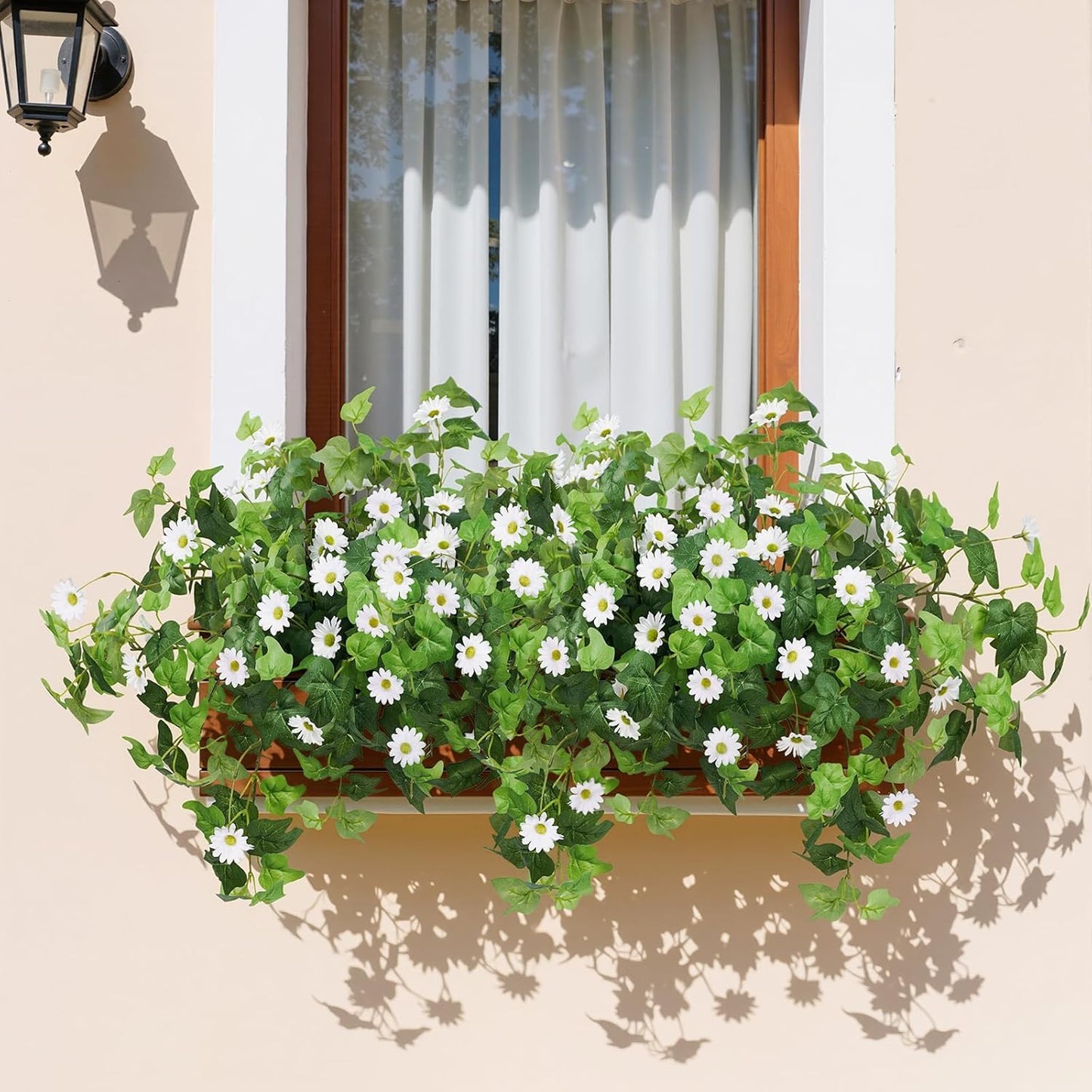 3 Pcs Artificial Flowers for Outdoors UV Resistant Fake Ivy Plants Greenery Faux Silk Daisy Flowers for Outside Planters Garden Porch Window Box Balcony Summer Home Decor (Rose Red,Pink)