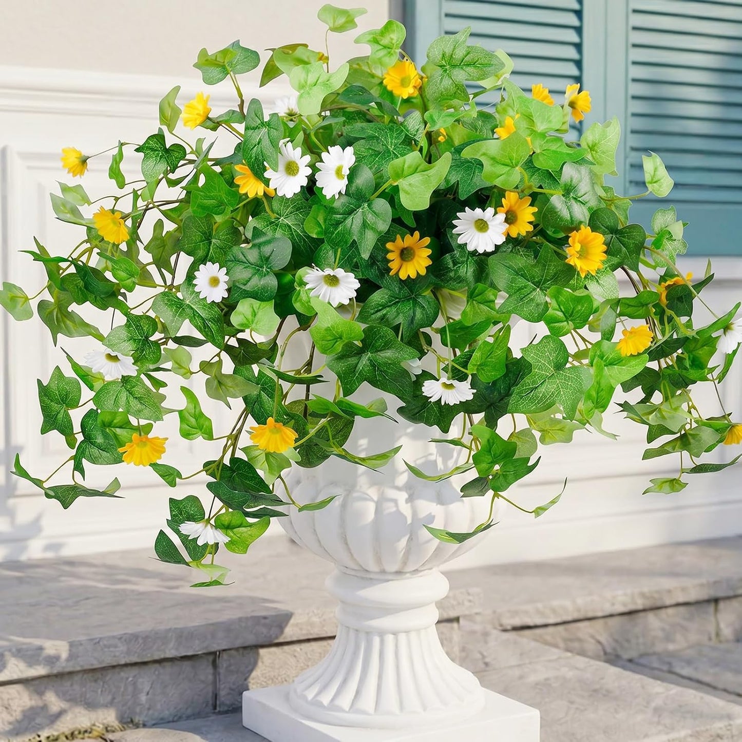3 Pcs Artificial Flowers for Outdoors UV Resistant Fake Ivy Plants Greenery Faux Silk Daisy Flowers for Outside Planters Garden Porch Window Box Balcony Summer Home Decor (Rose Red,Pink)