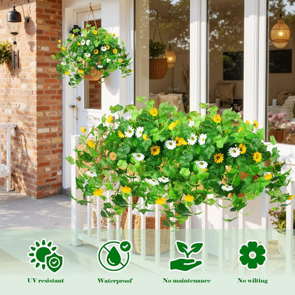 3 Pcs Artificial Flowers for Outdoors UV Resistant Fake Ivy Plants Greenery Faux Silk Daisy Flowers for Outside Planters Garden Porch Window Box Balcony Summer Home Decor (Rose Red,Pink)