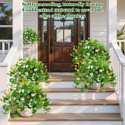 3 Pcs Artificial Flowers for Outdoors UV Resistant Fake Ivy Plants Greenery Faux Silk Daisy Flowers for Outside Planters Garden Porch Window Box Balcony Summer Home Decor (Rose Red,Pink)