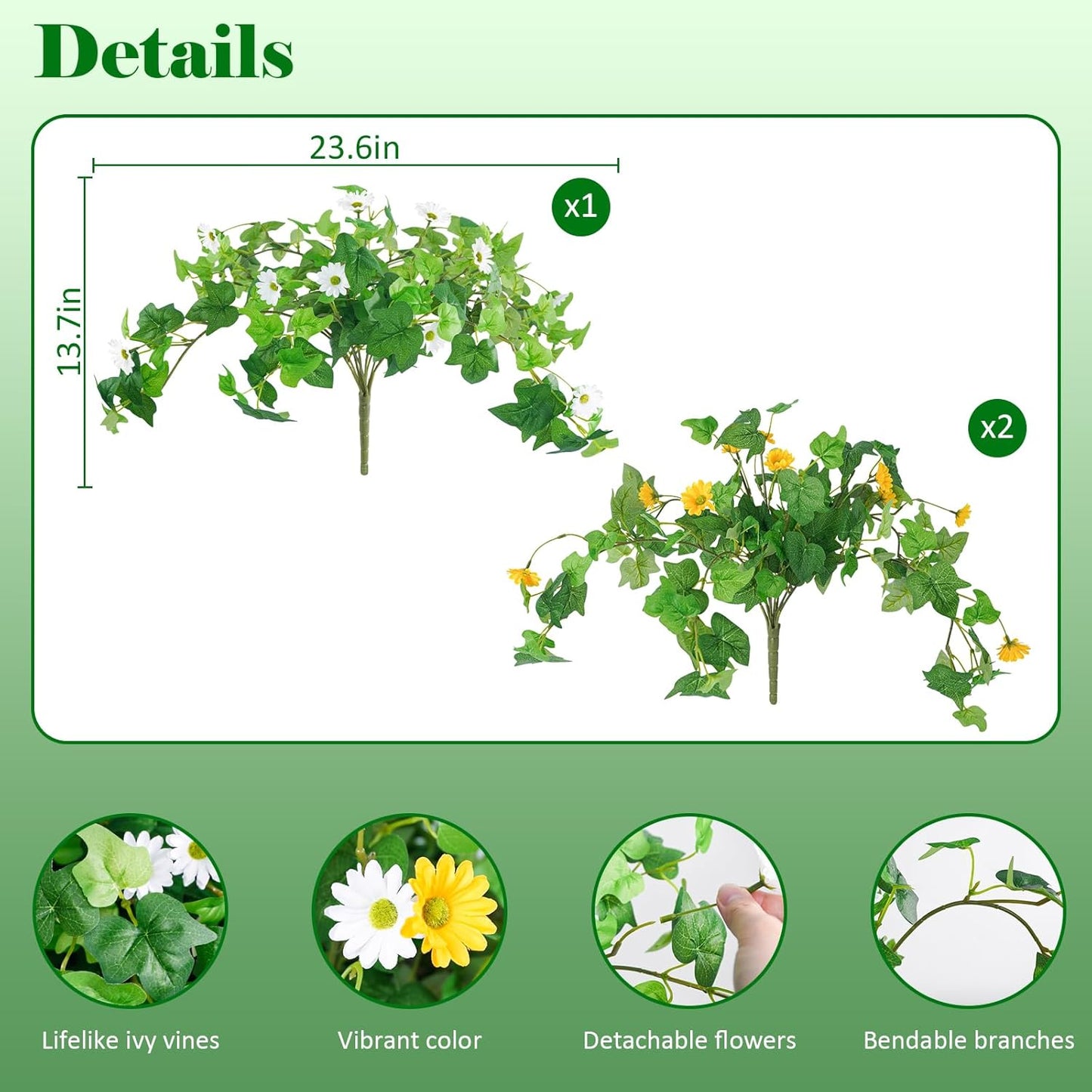 3 Pcs Artificial Flowers for Outdoors UV Resistant Fake Ivy Plants Greenery Faux Silk Daisy Flowers for Outside Planters Garden Porch Window Box Balcony Summer Home Decor (Rose Red,Pink)