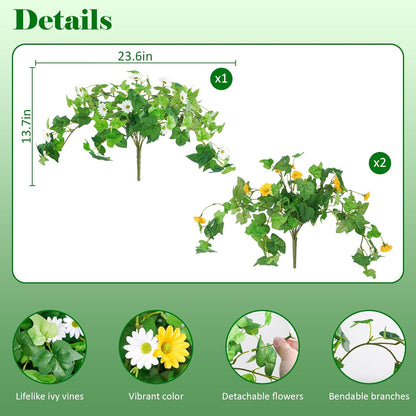 3 Pcs Artificial Flowers for Outdoors UV Resistant Fake Ivy Plants Greenery Faux Silk Daisy Flowers for Outside Planters Garden Porch Window Box Balcony Summer Home Decor (Rose Red,Pink)