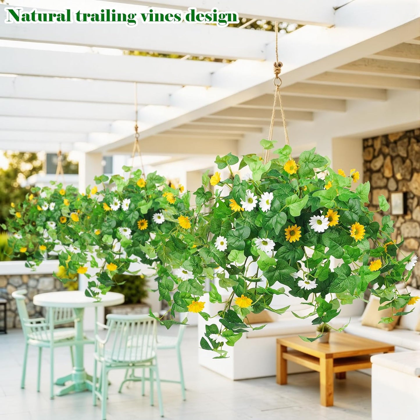 3 Pcs Artificial Flowers for Outdoors UV Resistant Fake Ivy Plants Greenery Faux Silk Daisy Flowers for Outside Planters Garden Porch Window Box Balcony Summer Home Decor (Rose Red,Pink)
