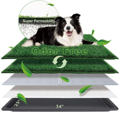 HQ4US Dog Grass Pad with Tray, Odor Free Grass Pee Pad for Dog Litter Box