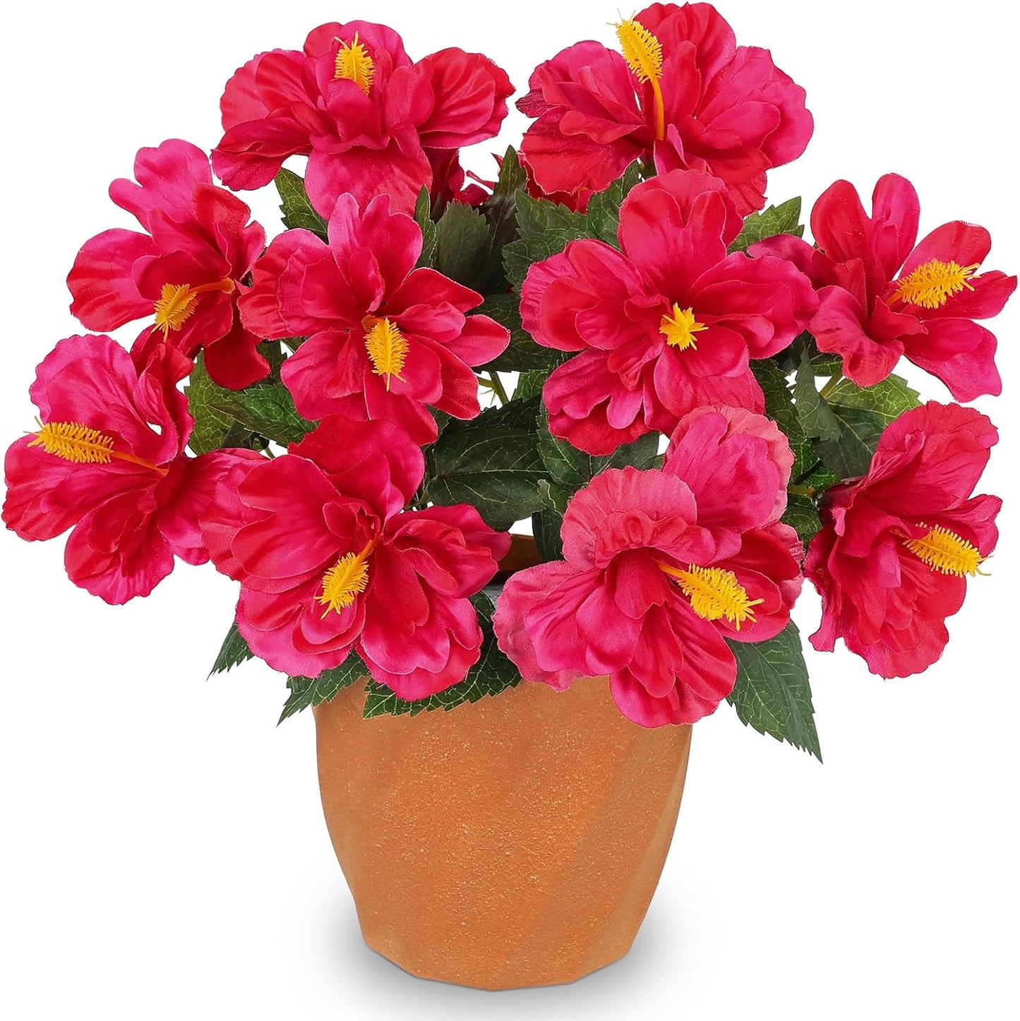 Artificial Hibiscus Flowers in Pot, 14.5’’ Faux Hibiscus Plant, Spring Summer Flowers for Home Decor, Farmhouse Table Decor & Coffee Table Decor, Indoor Potted Fake Flower, Peach