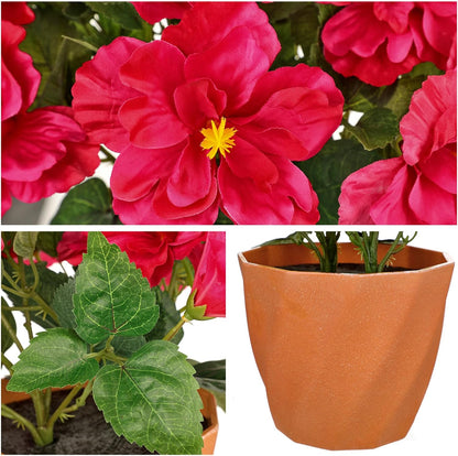 Artificial Hibiscus Flowers in Pot, 14.5’’ Faux Hibiscus Plant, Spring Summer Flowers for Home Decor, Farmhouse Table Decor & Coffee Table Decor, Indoor Potted Fake Flower, Peach
