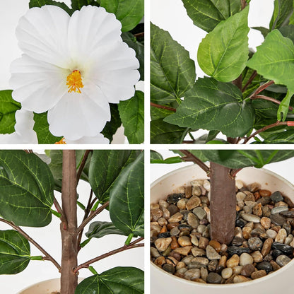 Artificial Hibiscus Flowers in Pot, 14.5’’ Faux Hibiscus Plant, Spring Summer Flowers for Home Decor, Farmhouse Table Decor & Coffee Table Decor, Indoor Potted Fake Flower, Peach