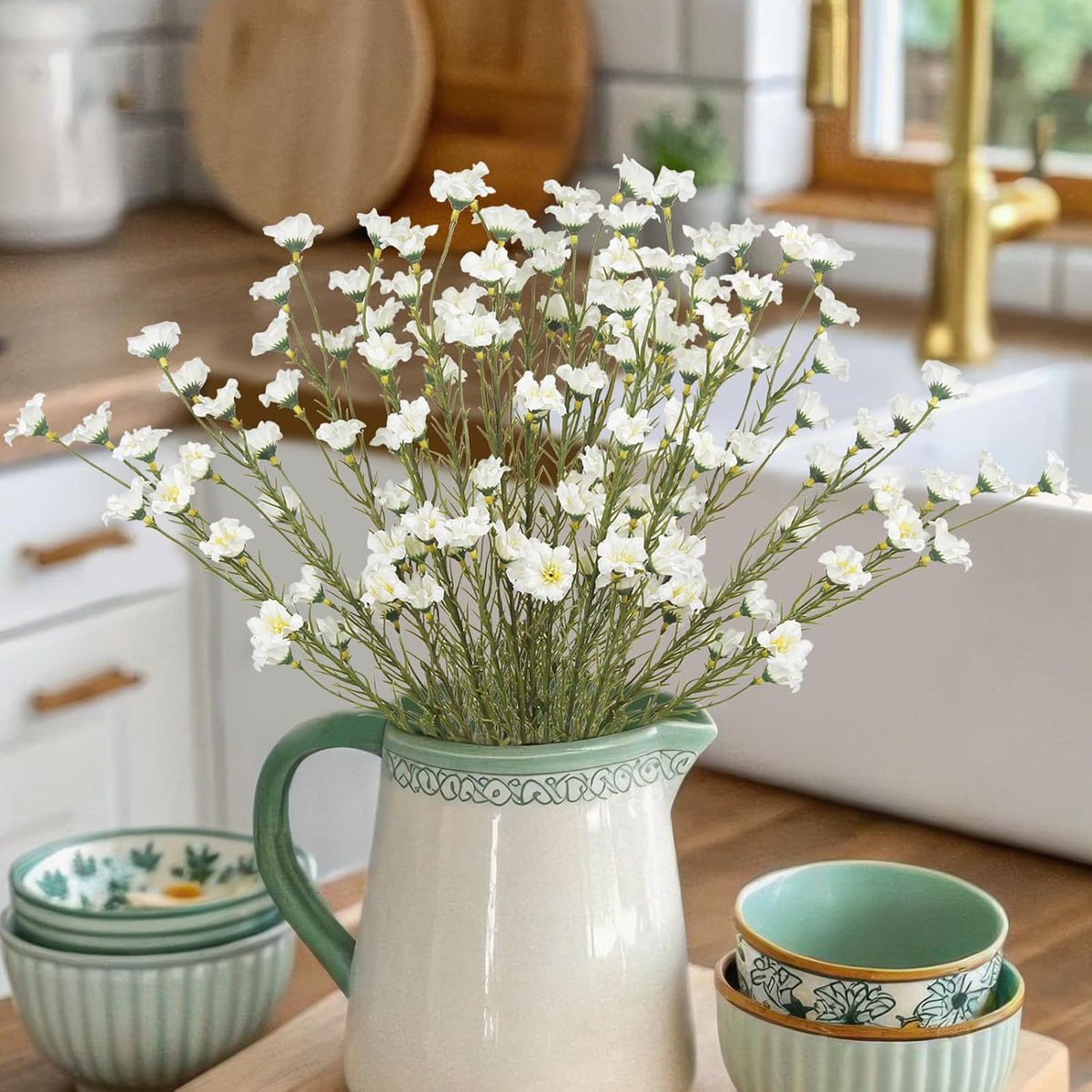 10 Pcs Artificial Wildflowers with Stems Bulk Silk Spring Flowers 21 Inch Fake Forsythia Branches White Faux Wildflowers Floral Arrangements for Home Decor Indoor Outdoor Wedding Centerpieces