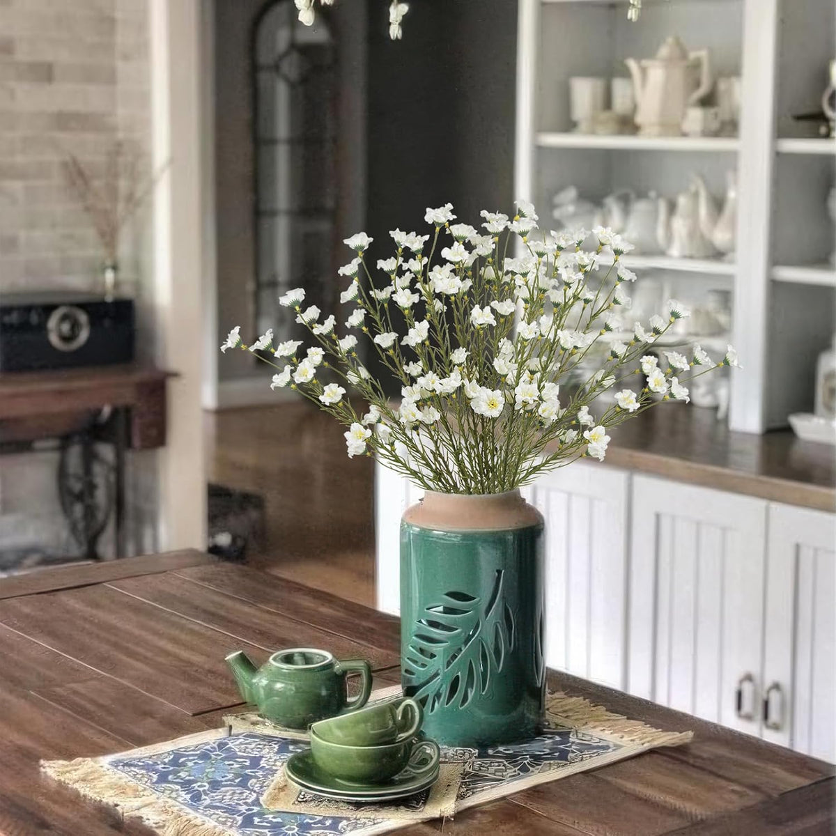 10 Pcs Artificial Wildflowers with Stems Bulk Silk Spring Flowers 21 Inch Fake Forsythia Branches White Faux Wildflowers Floral Arrangements for Home Decor Indoor Outdoor Wedding Centerpieces