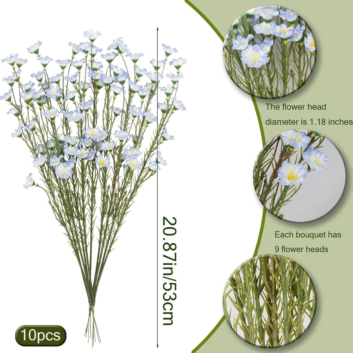 10 Pcs Artificial Wildflowers with Stems Bulk Silk Spring Flowers 21 Inch Fake Forsythia Branches White Faux Wildflowers Floral Arrangements for Home Decor Indoor Outdoor Wedding Centerpieces