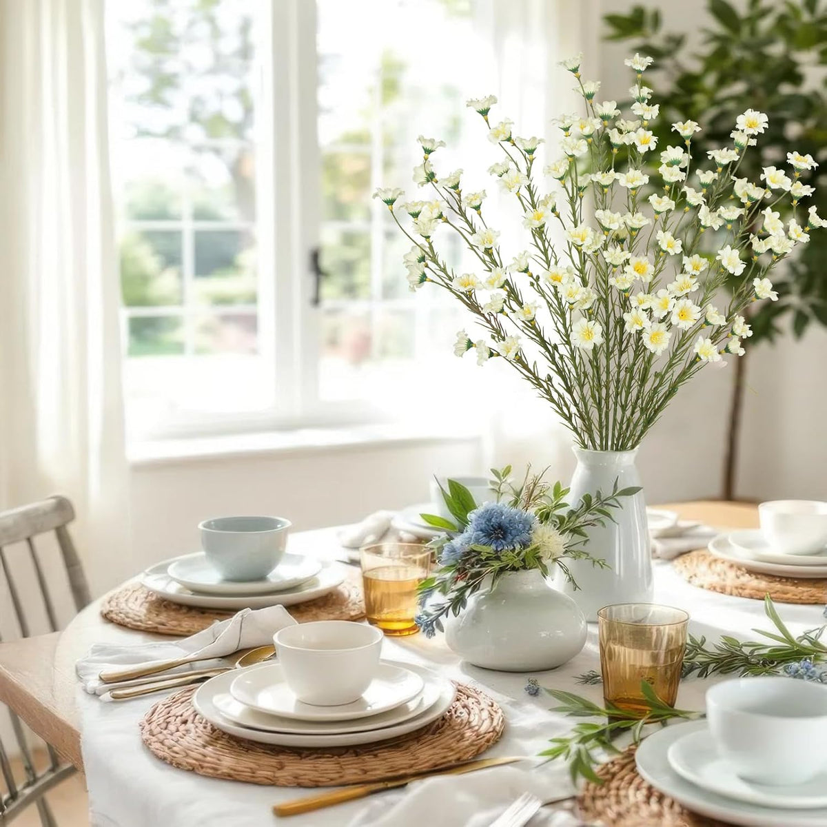 10 Pcs Artificial Wildflowers with Stems Bulk Silk Spring Flowers 21 Inch Fake Forsythia Branches White Faux Wildflowers Floral Arrangements for Home Decor Indoor Outdoor Wedding Centerpieces