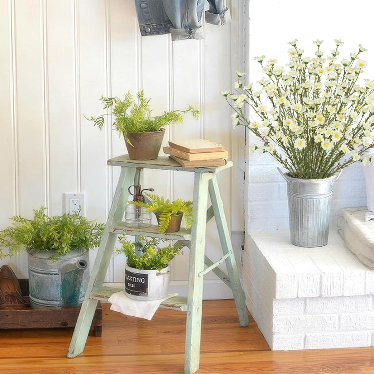 10 Pcs Artificial Wildflowers with Stems Bulk Silk Spring Flowers 21 Inch Fake Forsythia Branches White Faux Wildflowers Floral Arrangements for Home Decor Indoor Outdoor Wedding Centerpieces
