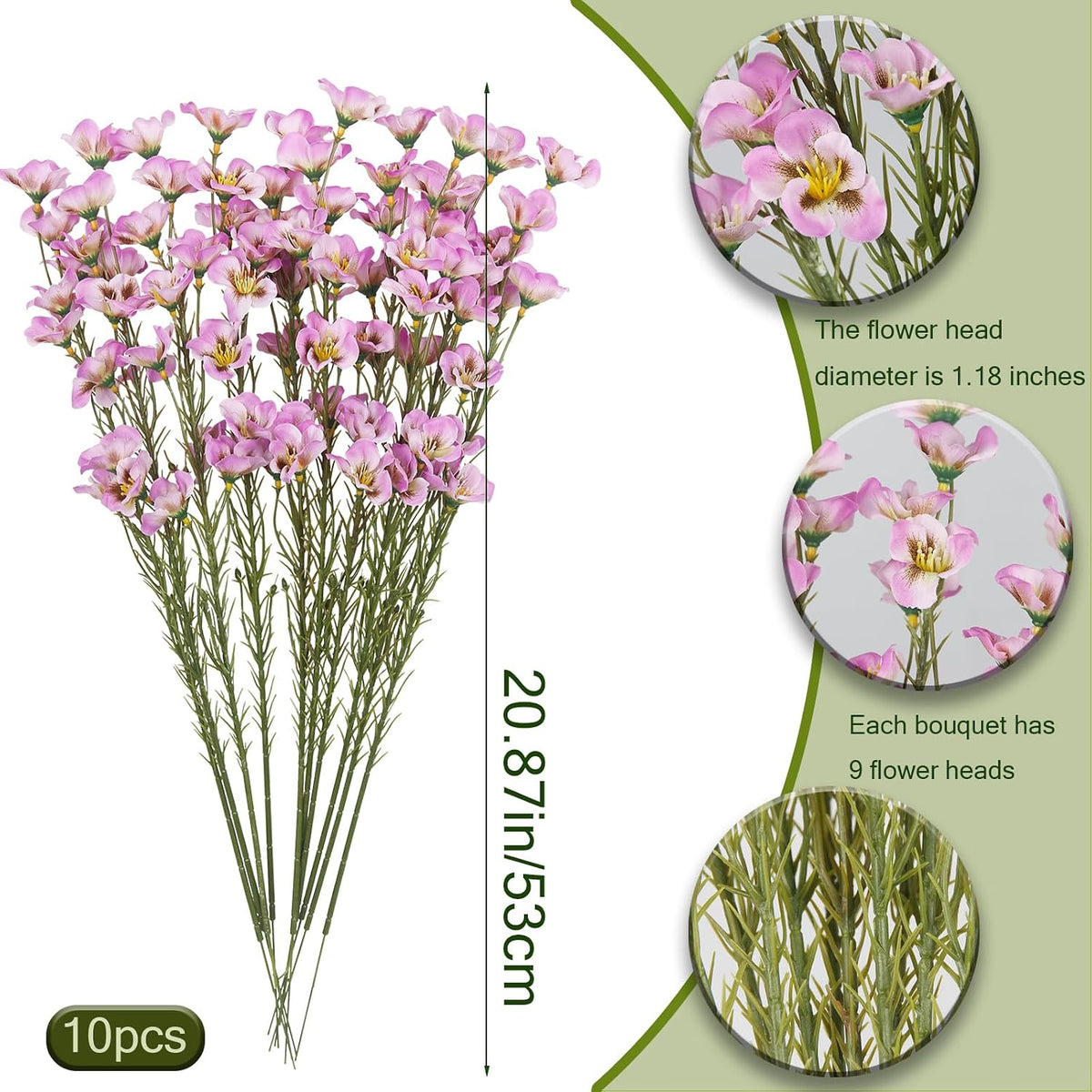 10 Pcs Artificial Wildflowers with Stems Bulk Silk Spring Flowers 21 Inch Fake Forsythia Branches White Faux Wildflowers Floral Arrangements for Home Decor Indoor Outdoor Wedding Centerpieces