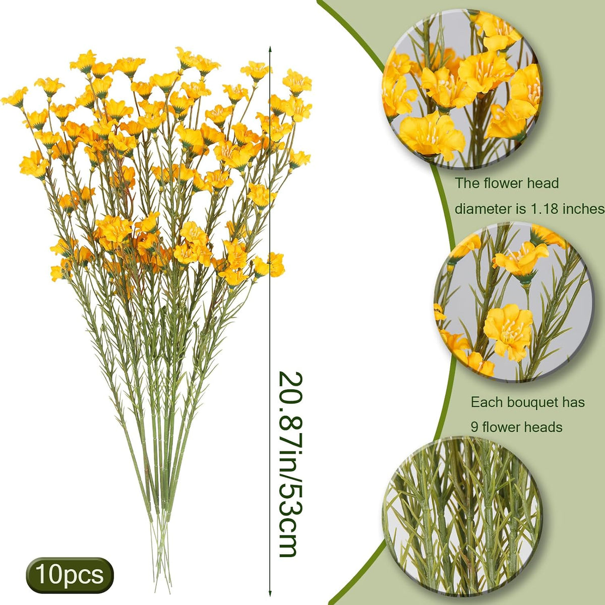 10 Pcs Artificial Wildflowers with Stems Bulk Silk Spring Flowers 21 Inch Fake Forsythia Branches White Faux Wildflowers Floral Arrangements for Home Decor Indoor Outdoor Wedding Centerpieces