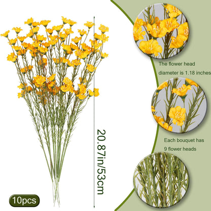 10 Pcs Artificial Wildflowers with Stems Bulk Silk Spring Flowers 21 Inch Fake Forsythia Branches White Faux Wildflowers Floral Arrangements for Home Decor Indoor Outdoor Wedding Centerpieces